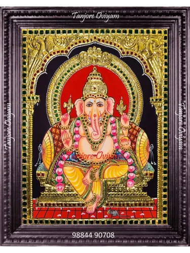 Authentic Ganesha Tanjore painting with traditional gold foil and classic Thanjavur craftsmanship